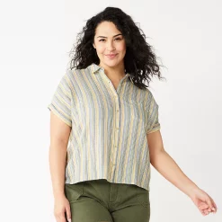 Plus Size Sonoma Goods For LifeĀ® Short Sleeve Button Down Top