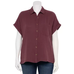 Plus Size Sonoma Goods For Life® Short Sleeve Button Down Top 17 Plus Size Sonoma Goods For Life® Short Sleeve Button Down Top -Glamix Store 5258112 Plum Prune