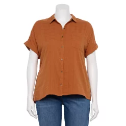 Plus Size Sonoma Goods For Life® Short Sleeve Button Down Top 13 Plus Size Sonoma Goods For Life® Short Sleeve Button Down Top -Glamix Store 5258112 Rust