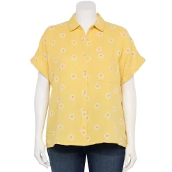 Plus Size Sonoma Goods For Life® Short Sleeve Button Down Top 16 Plus Size Sonoma Goods For Life® Short Sleeve Button Down Top -Glamix Store 5258112 Yellow Textured Daisy