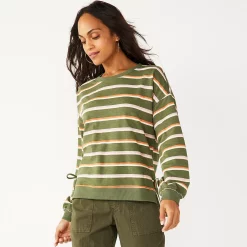Women's Sonoma Goods For Life® Side Tie Sweatshirt -Glamix Store 5271671 Olive Hope Stripe