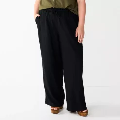 Plus Size Sonoma Goods For Life® Linen-Blend Wide-Leg Pants -Glamix Store 5517827 Black
