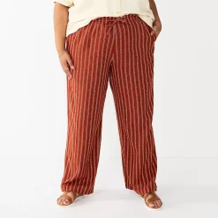 Plus Size Sonoma Goods For Life® Linen-Blend Wide-Leg Pants -Glamix Store 5517827 Cinnamon Stripe