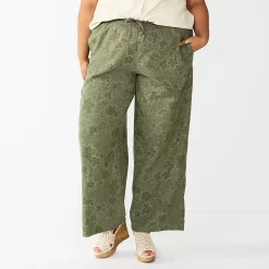 Plus Size Sonoma Goods For Life® Linen-Blend Wide-Leg Pants -Glamix Store 5517827 Olive Floral