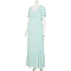 Maternity Sonoma Goods For Life® Smocked Sleeve Babydoll Maxi Dress -Glamix Store 5523595 Light Blue Floral