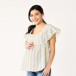 Maternity Sonoma Goods For Life® Squareneck Ruffle Top -Glamix Store 5525569 Multi Happy Stripe
