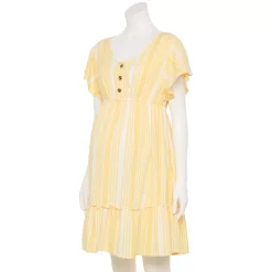 Maternity Sonoma Goods For Life® Flutter-Sleeve Tiered Dress -Glamix Store 5549577 Yellow Candy Stripe
