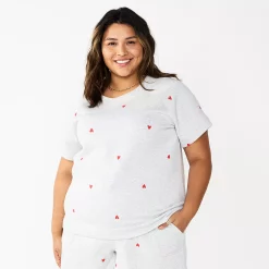 Plus Size Sonoma Goods For Life® Short-Sleeve Fleece Sweatshirt -Glamix Store 5550378 Gray Hearts