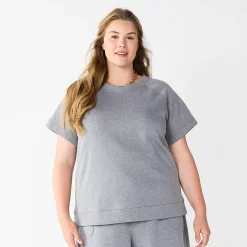 Plus Size Sonoma Goods For Life® Short-Sleeve Fleece Sweatshirt -Glamix Store 5550378 Heather Gray