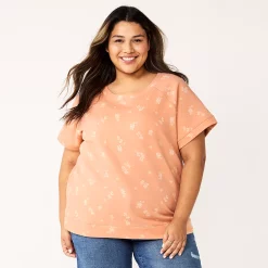 Plus Size Sonoma Goods For Life® Short-Sleeve Fleece Sweatshirt -Glamix Store 5550378 Peach Floral