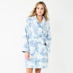 Women's Sonoma Goods For Life® Short Plush Robe -Glamix Store 5574694 Blue Dye Effect