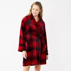 Women's Sonoma Goods For Life® Short Plush Robe -Glamix Store 5574694 Buffalo Check