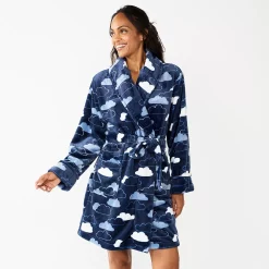 Women's Sonoma Goods For Life® Short Plush Robe -Glamix Store 5574694 Navy Clouds