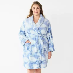 Plus Size Sonoma Goods For Life® Short Plush Robe -Glamix Store 5574695 Blue Dye Effect