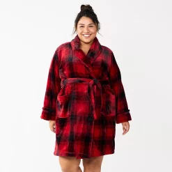 Plus Size Sonoma Goods For Life® Short Plush Robe -Glamix Store 5574695 Buffalo Check