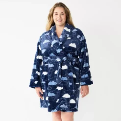 Plus Size Sonoma Goods For Life® Short Plush Robe -Glamix Store 5574695 Navy Clouds