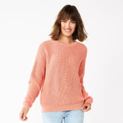 Women's Sonoma Goods For Life® Textured Drop-Shoulder Sweater -Glamix Store 5579623 Coral