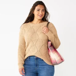 Women's Sonoma Goods For Life® Diamond Stitch Pullover Sweater -Glamix Store 5579763 Brown