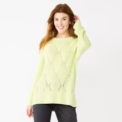 Women's Sonoma Goods For Life® Diamond Stitch Pullover Sweater -Glamix Store 5579763 Morning Green