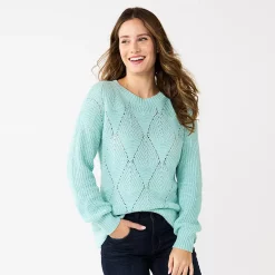 Women's Sonoma Goods For Life® Diamond Stitch Pullover Sweater -Glamix Store 5579763 Sky Blue