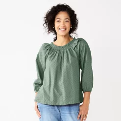 Women's Sonoma Goods For Life® Ruffle Shoulder Peasant Top -Glamix Store 5584039 Green Gray Blue