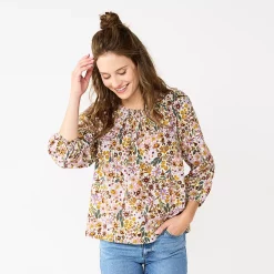 Women's Sonoma Goods For Life® Ruffle Shoulder Peasant Top -Glamix Store 5584039 Purple Multi Floral