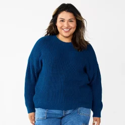 Plus Size Sonoma Goods For Life® Drop Shoulder Sweater -Glamix Store 5585467 Blue