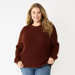Plus Size Sonoma Goods For Life® Drop Shoulder Sweater -Glamix Store 5585467 Brown