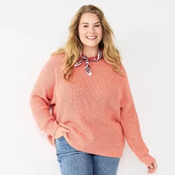 Plus Size Sonoma Goods For Life® Drop Shoulder Sweater -Glamix Store 5585467 Coral