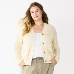 Plus Size Sonoma Goods For Life® Cropped Cardigan -Glamix Store 5585627 Cream