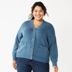 Plus Size Sonoma Goods For Life® Cropped Cardigan -Glamix Store 5585627 Washed Blue