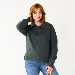 Women's Sonoma Goods For Life® Cozy Quarter-Zip Sweater -Glamix Store 5597622 Dusty Green