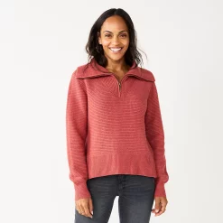 Women's Sonoma Goods For Life® Cozy Quarter-Zip Sweater -Glamix Store 5597622 Mauve
