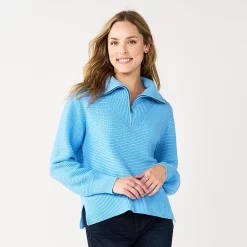 Women's Sonoma Goods For Life® Cozy Quarter-Zip Sweater -Glamix Store 5597622 Sky Blue