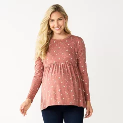 Maternity Sonoma Goods For Life® Long Sleeve Empire Waist Top -Glamix Store 5635424 Brown Ditsy Floral