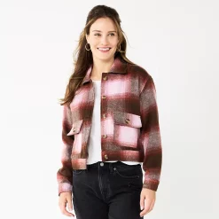 Women's Sonoma Goods For Life® Cropped Shacket 7 Women's Sonoma Goods For Life® Cropped Shacket -Glamix Store 5670441 Brown Purple Plaid