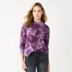 Women's Sonoma Goods For Life® Mockneck Waffle Top -Glamix Store 5672315 Berry Tie Dye