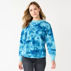 Women's Sonoma Goods For Life® Mockneck Waffle Top -Glamix Store 5672315 Blue Tie Dye