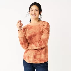 Women's Sonoma Goods For Life® Mockneck Waffle Top -Glamix Store 5672315 Rust Tie Dye