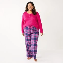 Plus Size Sonoma Goods For Life® Flannel Pajama Pants & Pajama Top Sleep Set -Glamix Store 5675638 Navy Forest Pld