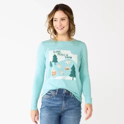Women's Sonoma Goods For Life® Long Sleeve Christmas Graphic Tee -Glamix Store 5676288 Blue Snow