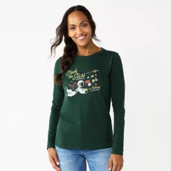 Women's Sonoma Goods For Life® Long Sleeve Christmas Graphic Tee -Glamix Store 5676288 Deck The Stars