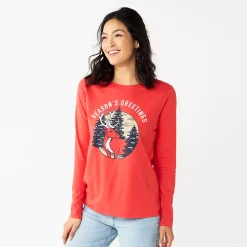Women's Sonoma Goods For Life® Long Sleeve Christmas Graphic Tee -Glamix Store 5676288 Seasons Greeting