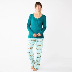 Women's Sonoma Goods For Life® Flannel Pajama Pants & Pajama Top Sleep Set -Glamix Store 5677709 Aqua Forest
