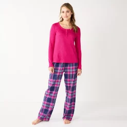 Women's Sonoma Goods For Life® Flannel Pajama Pants & Pajama Top Sleep Set -Glamix Store 5677709 Navy Forest Plaid