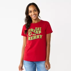 Women's Sonoma Goods For Life® Short Sleeve Christmas Graphic Tee -Glamix Store 5686036 Red Green Merry