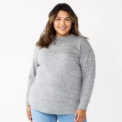 Plus Size Sonoma Goods For Life® Mockneck Waffle Top -Glamix Store 5686673 Captivate Grey