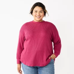 Plus Size Sonoma Goods For Life® Mockneck Waffle Top -Glamix Store 5686673 Sangria