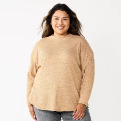 Plus Size Sonoma Goods For Life® Mockneck Waffle Top -Glamix Store 5686673 Talus Brown