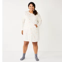Plus Size Sonoma Goods For Life® 2-pc. Long Sleeve Crewneck Sleepshirt & Socks Set -Glamix Store 5690616 Ivory Starry